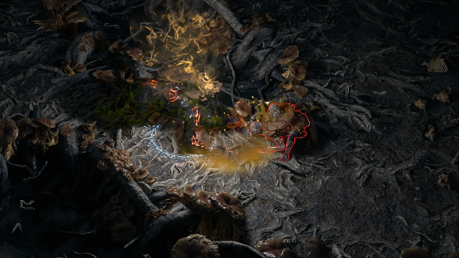Fungal Artillery enemy encountered in Grim Tangle in Path of Exile 2
