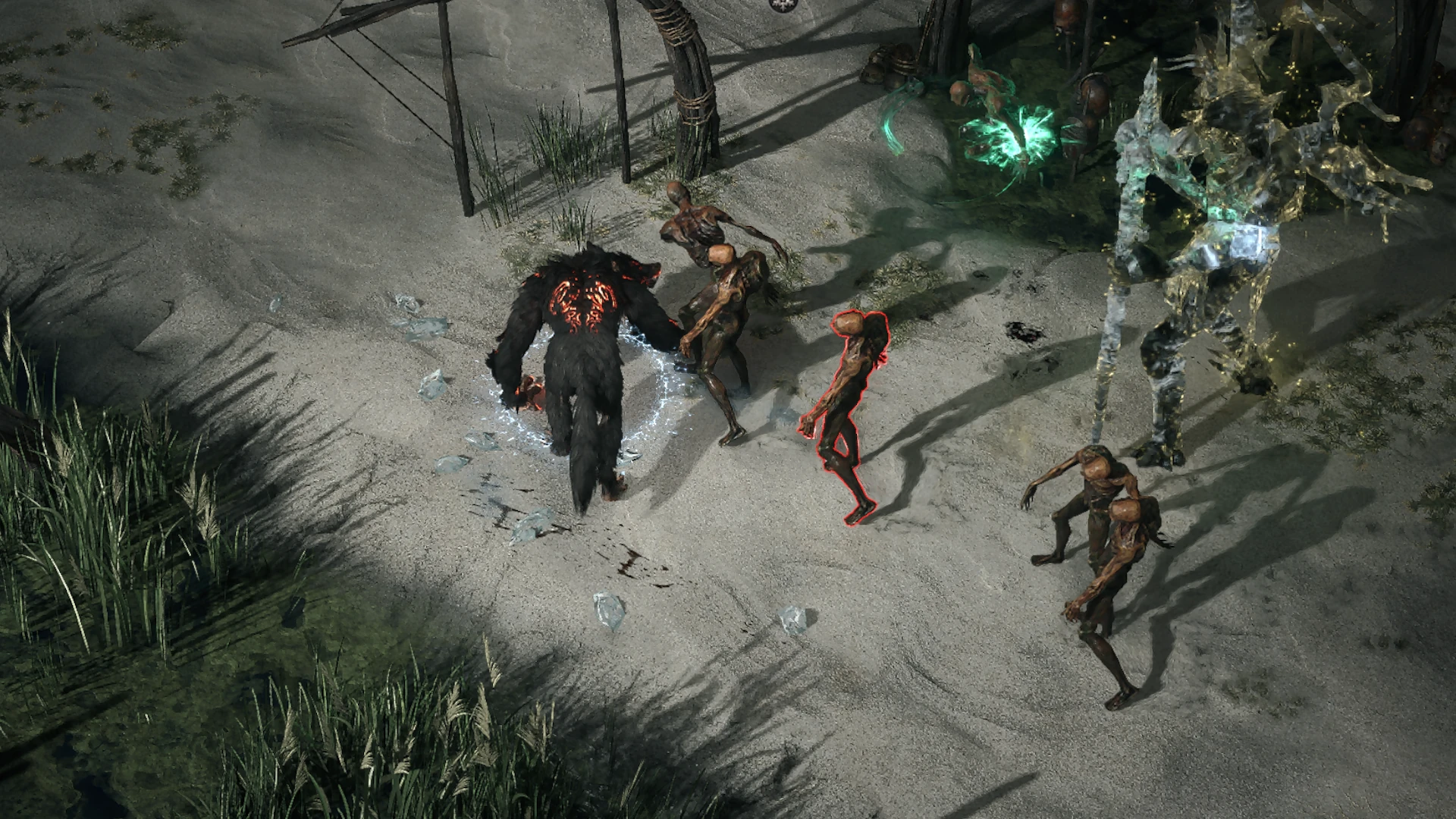 Bogfelled Commoner Rootredge variant enemy encountered in Sandswept Marsh in Path of Exile 2