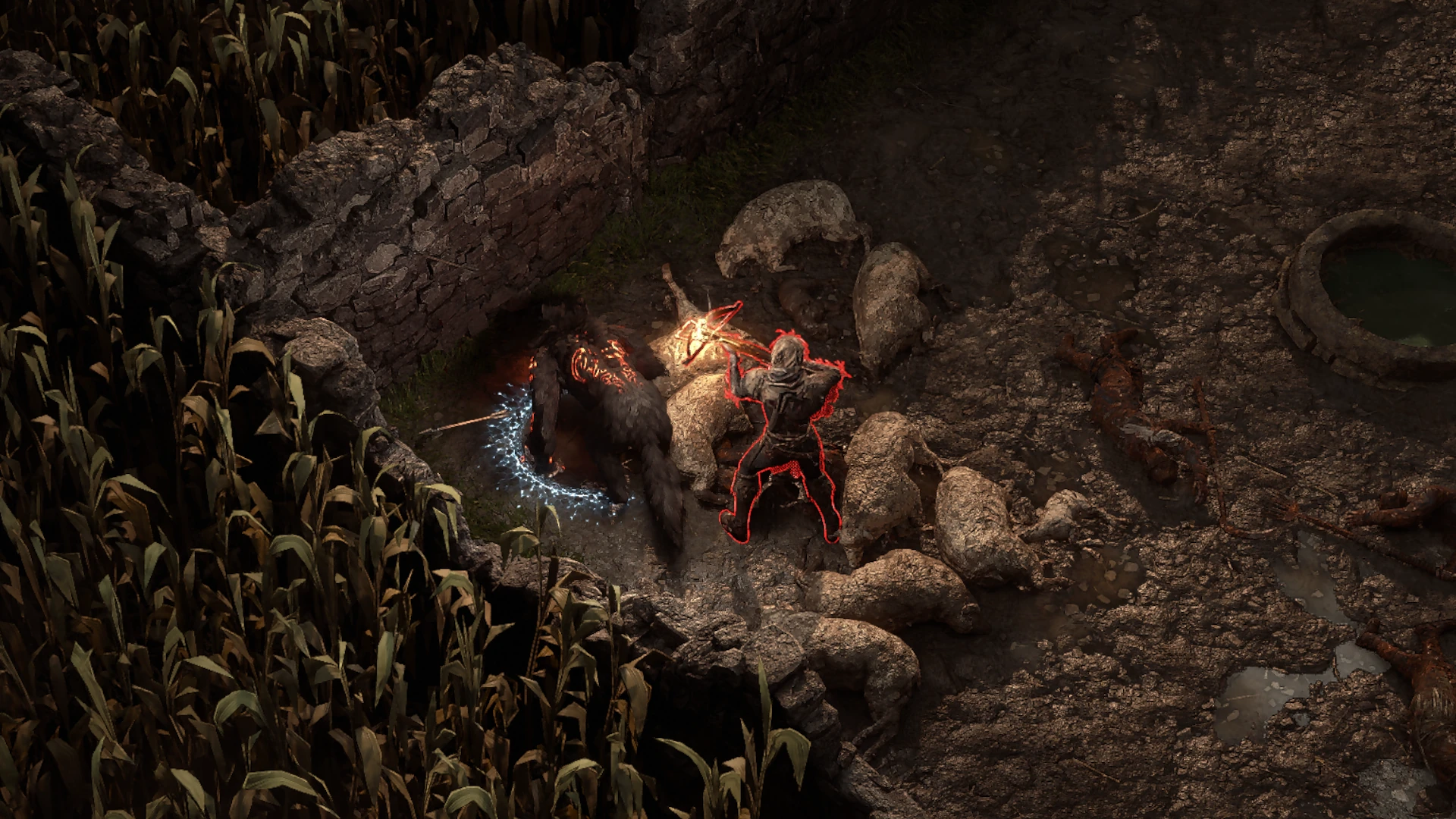 Decrepit Mercenary Xbow enemy encountered in Ogham Farmlands in Path of Exile 2