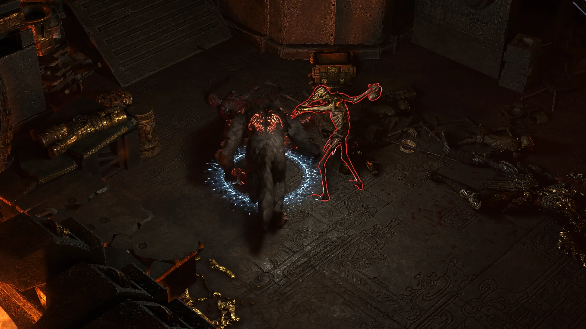 Gold-Melted Shambler 1hClub enemy encountered in The Molten Vault in Path of Exile 2