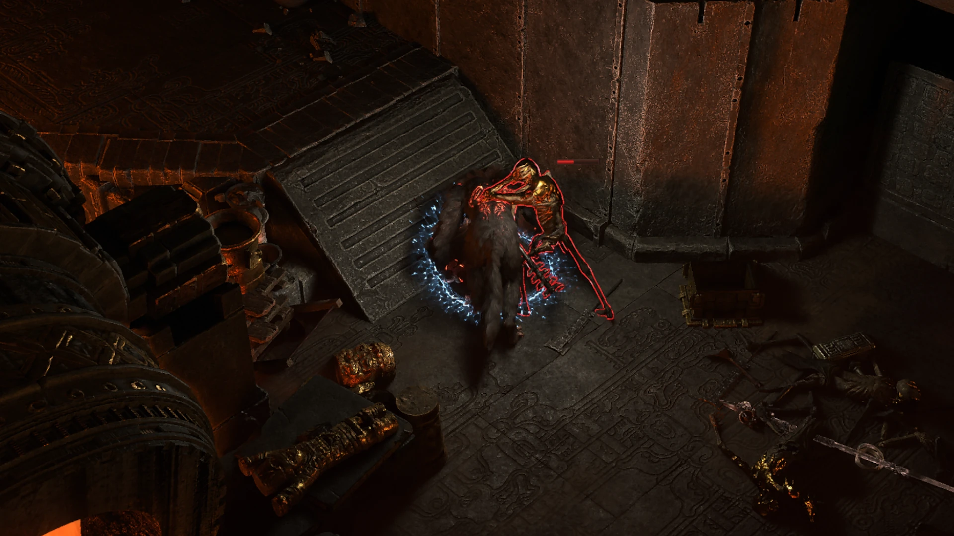 Gold-Melted Shambler 1hMace enemy encountered in The Molten Vault in Path of Exile 2