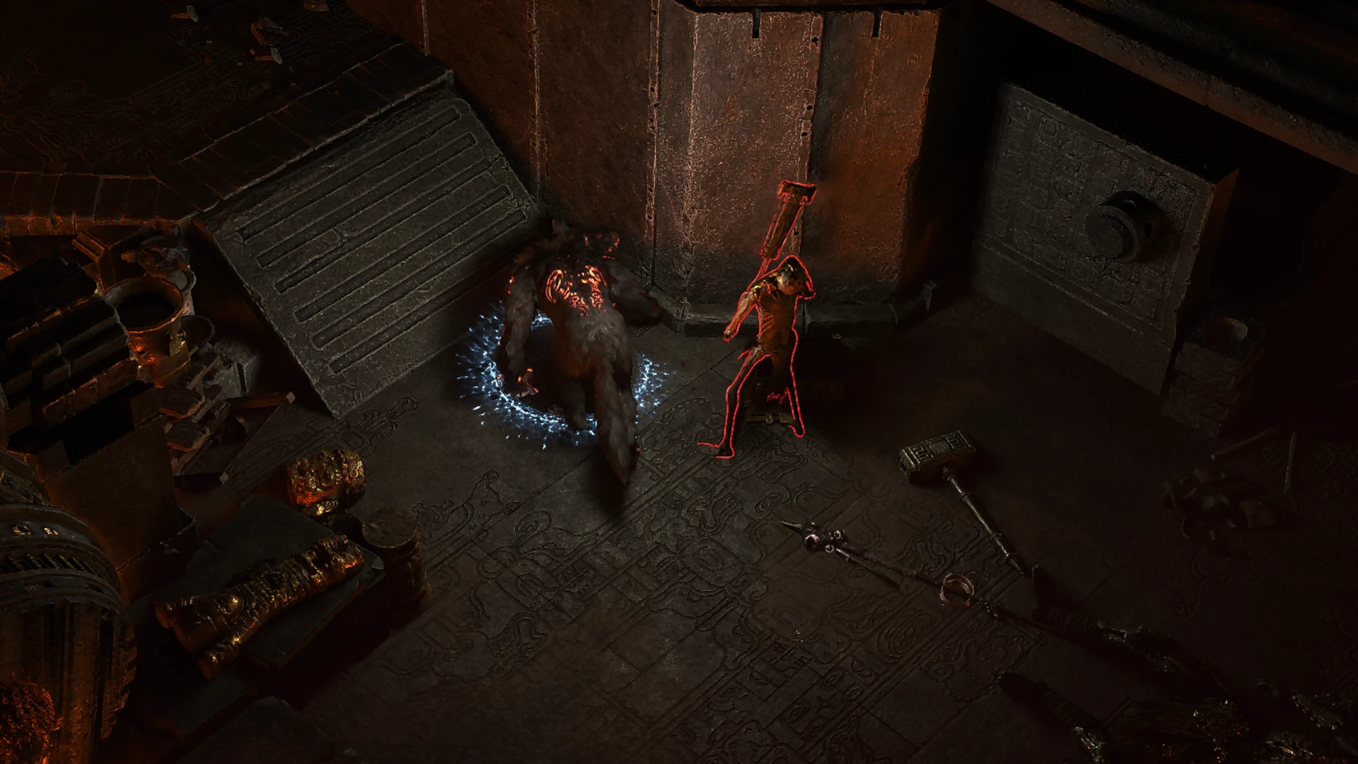 Gold-Melted Shambler 2hSword enemy encountered in The Molten Vault in Path of Exile 2