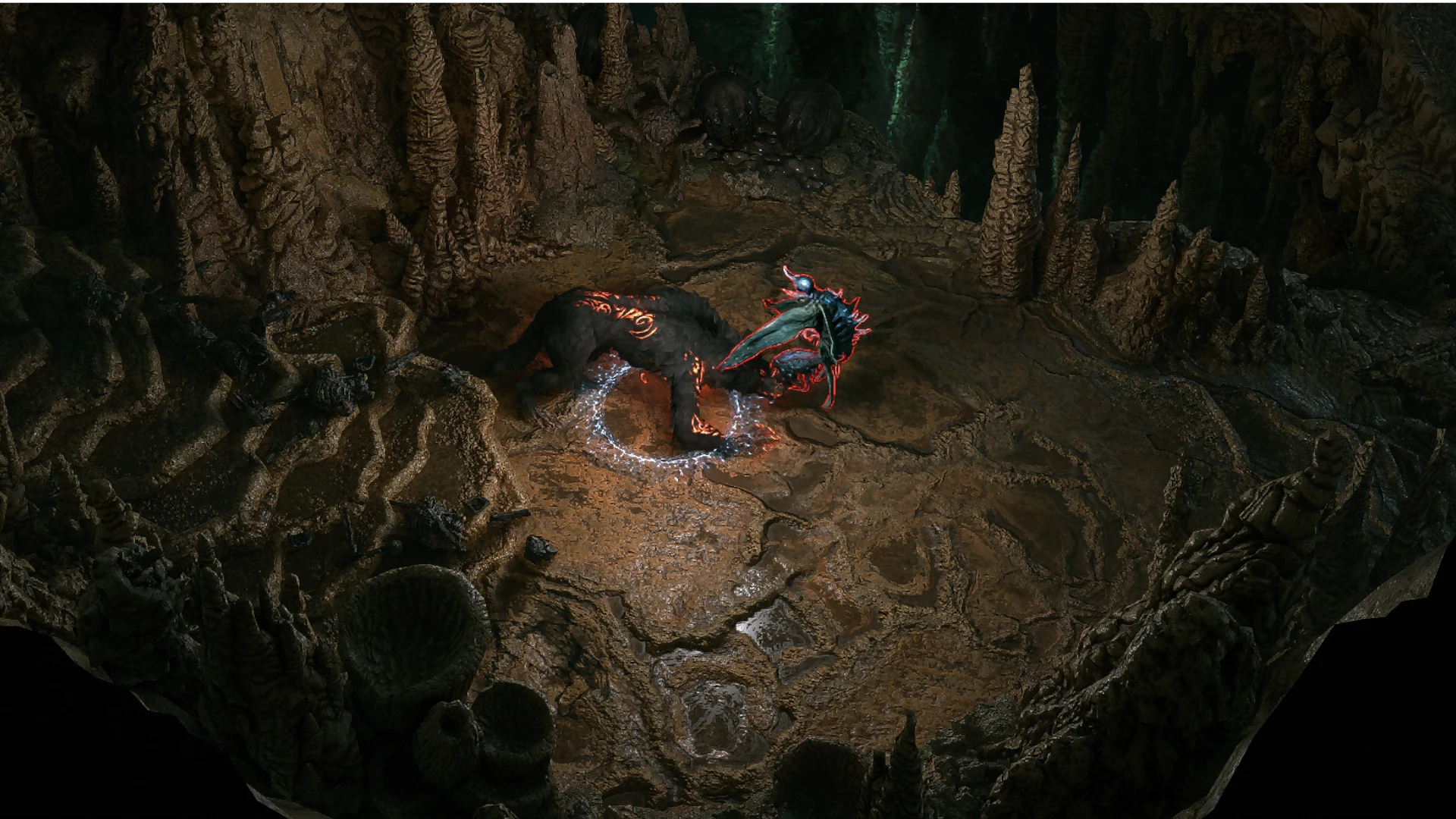 Luminous Spinefish encountered in Singing Caverns in Path of Exile 2