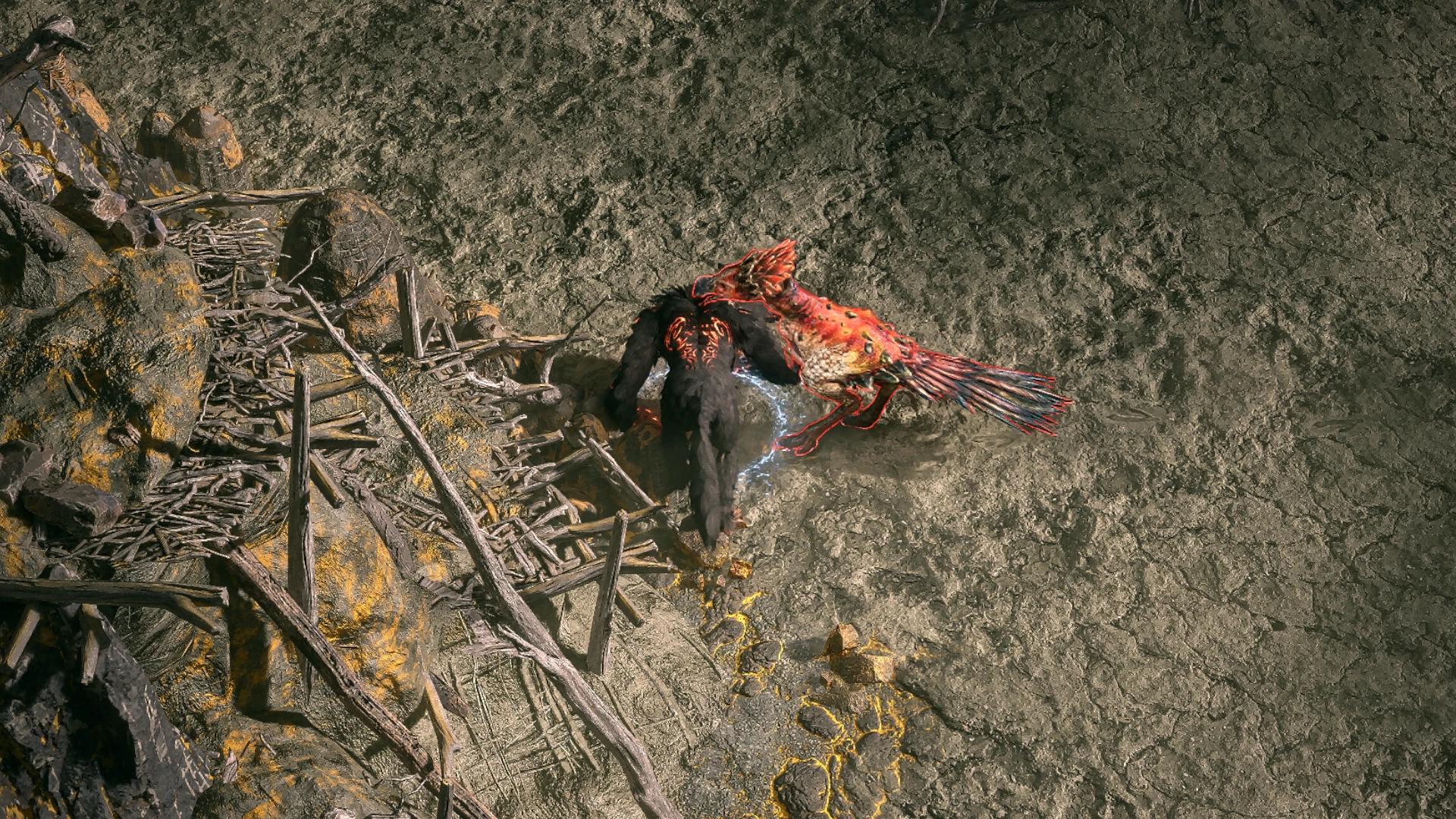 Captive Stoneback Rhoa encountered in Isle of Kin in Path of Exile 2